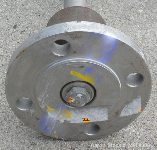 Used Agitator Shaft, 316 Stainless Steel. 1" Diameter x 83" long shaft with a 10" diameter plastic impeller. 4-3/4" O.D. (4) 1/2" diameter hole mounting flange on approximate 2-5/8" centers