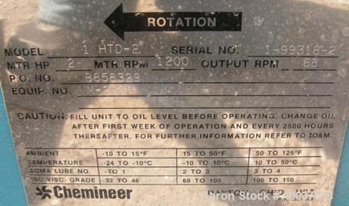 Used Chemineer Agitator, Model 1HTD-2, 68 output rpm. Driven by a 2HP,3/60/220-230/ 440-460 volt, 1140 rpm motor.