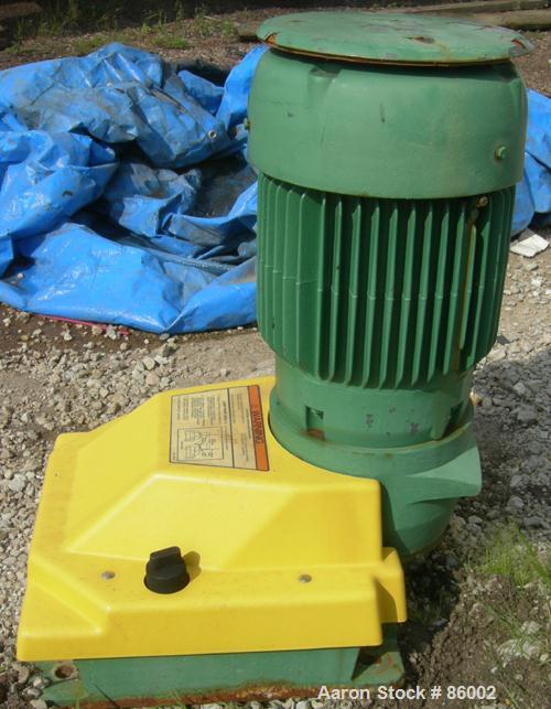 Used Lightnin Series 10 Top Entering Agitator, Model 15QS2. Open tank design, ratio 17.31:1, output RPM 45. Driven by a 2 HP, 3/60/230/460 Volt, 850 RPM motor.