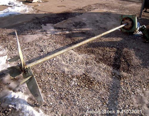 Used Lightnin Top Entering Agitator, Model 15-S-3. Ratio 14 to 1, 84 output rpm. 2" diameter x 120" long 316 stainless steel shaft with an approximate 32'' diameter 316 stainless steel 3 blade turbin...