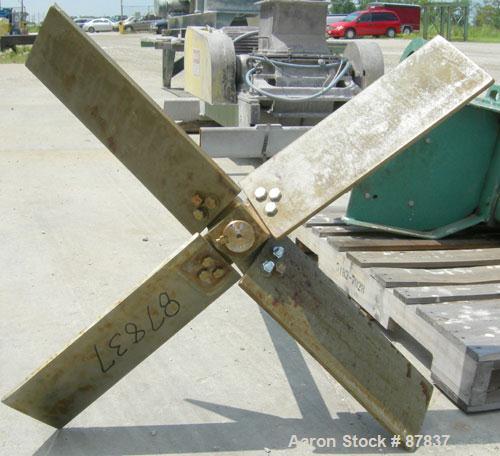 Used Lightnin agitator, model 82S5MX, ratio 21.1, output 84 rpm. 2" diameter 316 stainless steel shaft with a 32" diameter span 316 stainless steel 4 blade turbine, driven by a 5 hp, 3/60/230/460 vol...
