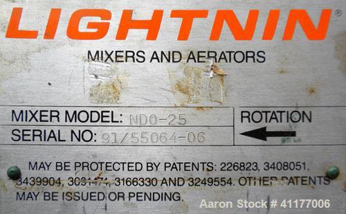 Used- Lightnin Top Entering Agitator, Model NDO-25. 1/2'' diameter x 27" long, 316 stainless steel shaft with a 7" diameter ...