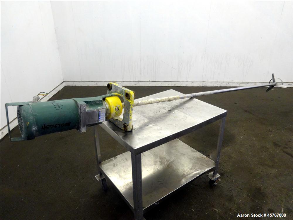 Used Lightnin Agitator, 316 Stainless Steel Shaft, 101" long x 1-1/4" diameter shaft with 10" diameter (3) blade turbine Driven by .33 hp, 3/60/208-230/460 volt, 1725 rpm motor.