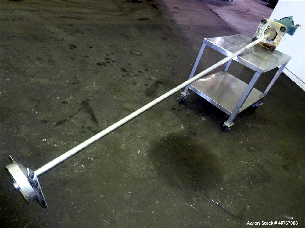 Used Lightnin Agitator, 316 Stainless Steel Shaft, 101" long x 1-1/4" diameter shaft with 10" diameter (3) blade turbine Driven by .33 hp, 3/60/208-230/460 volt, 1725 rpm motor.