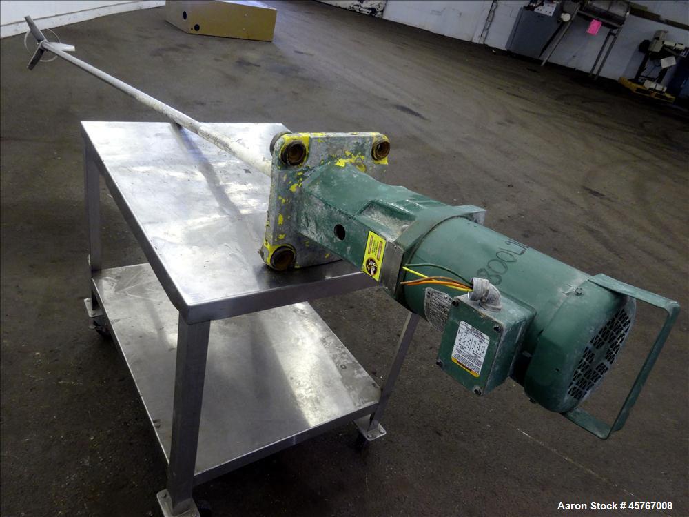 Used Lightnin Agitator, 316 Stainless Steel Shaft, 101" long x 1-1/4" diameter shaft with 10" diameter (3) blade turbine Driven by .33 hp, 3/60/208-230/460 volt, 1725 rpm motor.