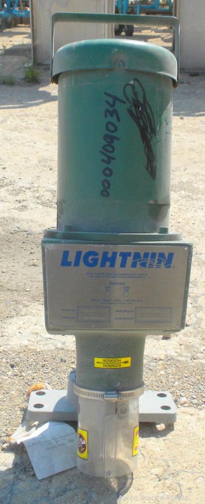 Used Lightnin Top Entering Agitator, Model X5P75. Cup plate mounting. Driven by a 3/4hp, 3/60/230/460 volt, 1725 rpm motor. Set fo clockwise rotation, requires shaft.