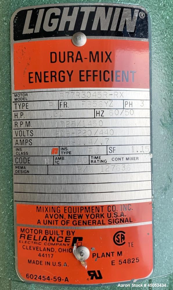 Unused- Lightnin Agitator, Model Xd-30. Approximate 1/2" diameter x 32" long stainless steel shaft, no blade. Driven by 0.30hp, 3/60/50/208-220/440 volt, 1725/1450 rpm motor. Serial# 95/31930-03.