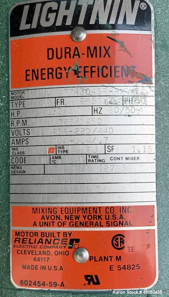 Unused- Lightnin Agitator, Model Xd-30. Approximate 1/2" diameter x 32" long stainless steel shaft, no blade. Driven by 0.30hp, 3/60/50/208-220/440 volt, 1725/1450 rpm motor. Serial# 95/31930-02.