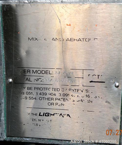 Used Lightnin Clamp-On Agitator, Model XJ-75VM. 3/4" diameter x 50" long 316 stainless steel shaft with a 8-1/2" diameter 316 stainless steel 3 blade prop. Driven by a 3/4 hp, 180 volt, 1750 rpm moto...