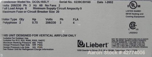 Used Liebert Deluxe System 3, 10 Ton Temperature Control System Consisting Of: (1) Liebert Model VH125AUCAEI indoor unit with evaporator coil and compressor unloaders. (1) Liebert rooftop air cooled ...