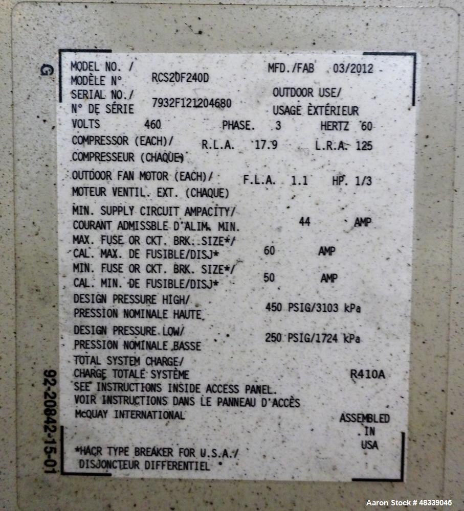 Used- McQuay Air Conditioning Air Cooled Rooftop Condensing System.