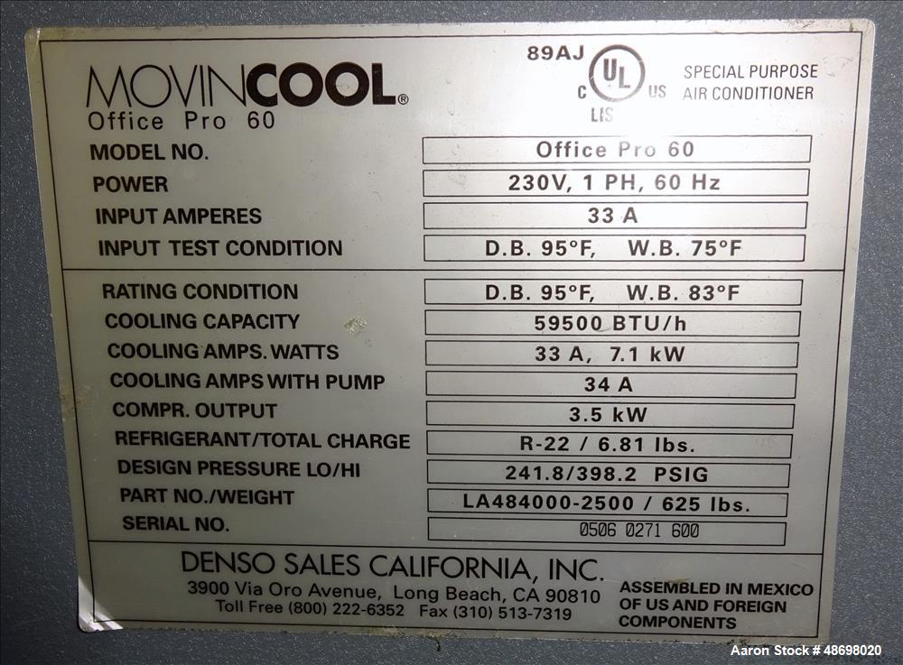 Used MovinCool Portable Air Conditioner, Model Office Pro 60, Approximate 5 T