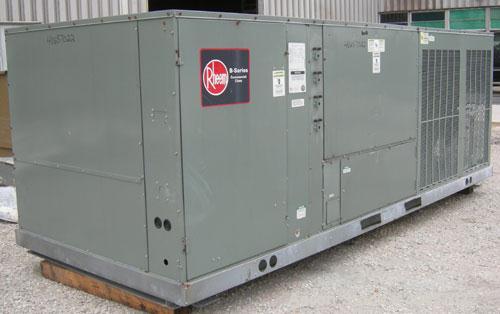 Used Rheem Standard Efficiency Series Self-Contained Cooling Package Unit, model RLKB-A240DM. 20 tons. Gross cooling capacity 242,000 BTU. Designed for outdoor use.
