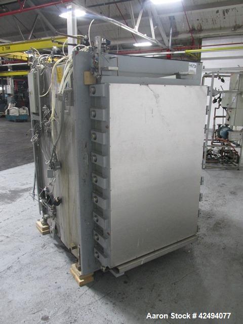 Used Getinge Sterilizer Autoclave, Model 91415. Stainless steel product contact surfaces, dual sided pass thru design with pneumatic door closure, 2010 liter chamber volume, approximately 870 mm wide...