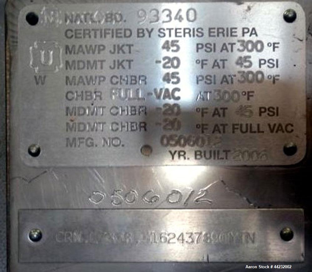 Used Steris (Amsco) Single Door Pharmaceutical Autoclave, Model SV-160H, prevac steam sterilizer. Camber rated Full Vacuum at 300 degrees F, jacket rated 45 psi at 300 degrees F. Includes portable ca...