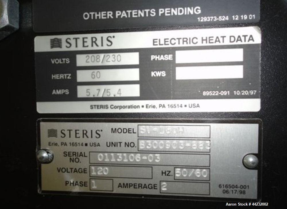 Used Steris (Amsco) Single Door Pharmaceutical Autoclave, Model SV-160H, prevac steam sterilizer. Camber rated Full Vacuum at 300 degrees F, jacket rated 45 psi at 300 degrees F. Includes portable ca...