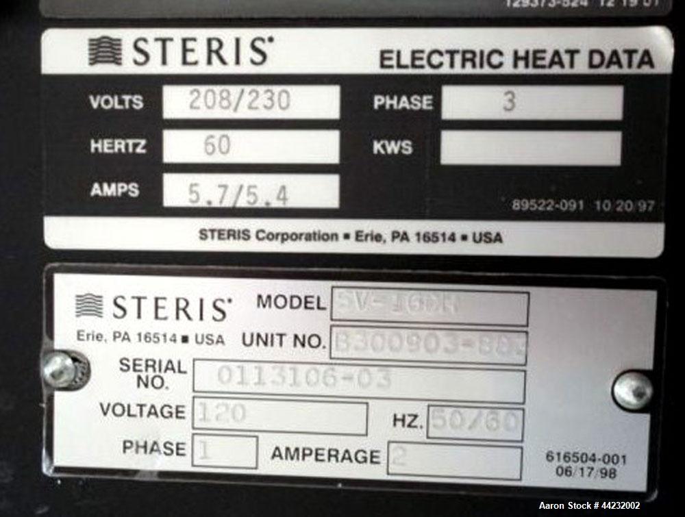 Used Steris (Amsco) Single Door Pharmaceutical Autoclave, Model SV-160H, prevac steam sterilizer. Camber rated Full Vacuum at 300 degrees F, jacket rated 45 psi at 300 degrees F. Includes portable ca...