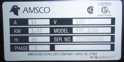 Used Amsco Vaporized Hydrogen Peroxide Sterilizer, Model VHP 1000. 1/60/120 volt, 1.92 kw, 16 amp. Portable design, serial #0219595002.

