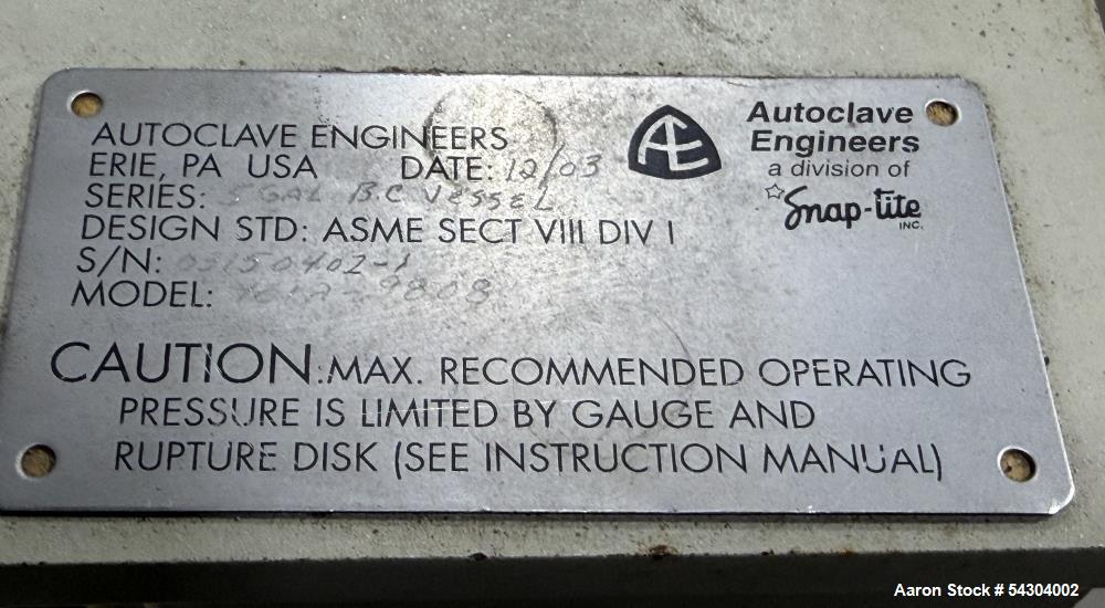 Used Autoclave Engineers 5 Gallon High Pressure Reactor System – 1900 PSI Jacketed Vessel with Agitation Package