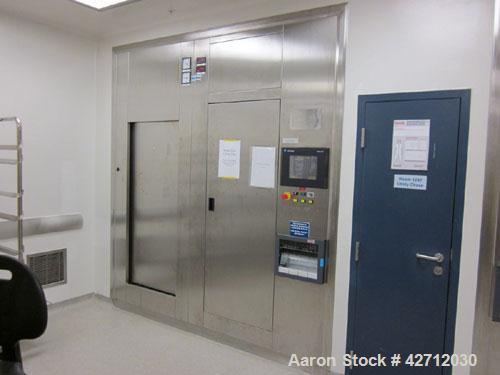 Used Steris Finn Aqua Pass Thru Steam Sterilizer, Model 61515-D-B-GMP-ABS5. 316L Stainless steel chamber and jacket, 1.56 cubic meter chamber volume, 610 mm wide x 1550 mm high x 1528 mm long chamber...