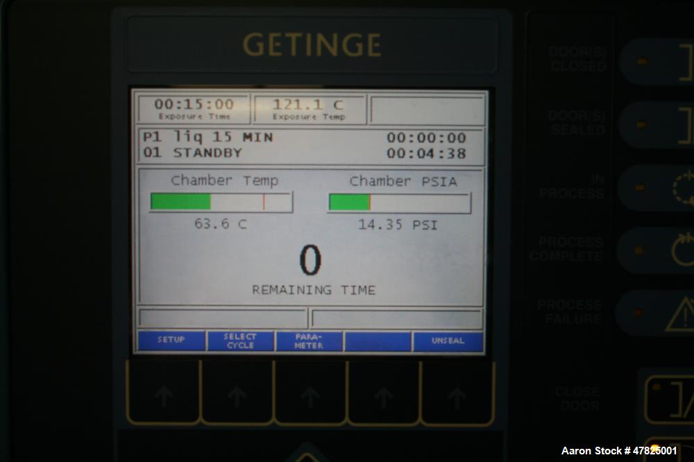 Used Getinge Autoclave; Model 533LS. Chamber height: 21.0 in. (533mm), chamber width: 21.0 in. (533mm), chamber depth: 38.0 in. (965mm), chamber footprint: 9.7 cu. ft. (275L). Cycles types available:...