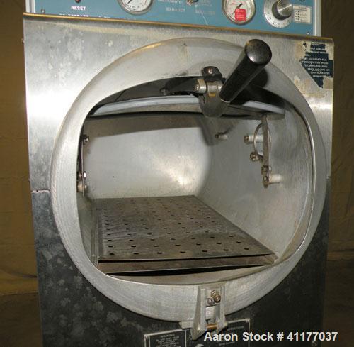 Used Market Forge Sterilmatic Sterilizer, Model STM-E. 16" diameter x 26" deep aluminum 3 cubic feet horizontal chamber rated 17.8 psi at 254 deg.f., and –10 deg.f. at 30 psi. 13 1/2" wide and 11" hi...