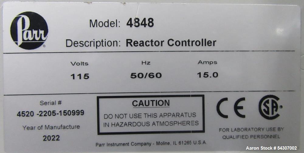 Used Parr Model 4526 Bench Top Reactor 2L 1900 PSI with 4848 Controller