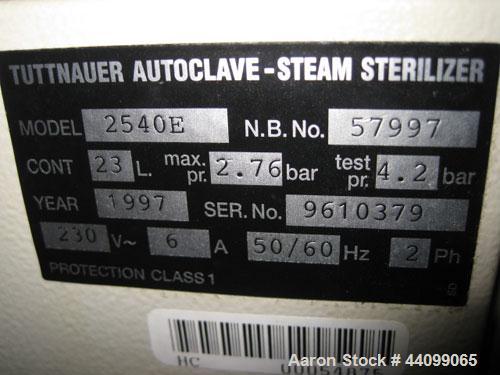 Used- Tuttnauer Brinkmann Autoclave Steam Sterilizer, Model 2540E. 2.76 Bar max pressure, 230 volt, serial# 9610379, nationa...