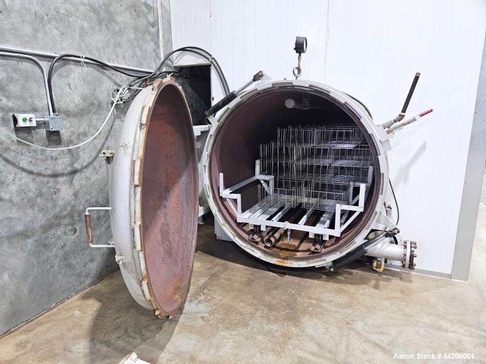 Used WSF Industries Horizontal Double-Door Pressure Vessel / Autoclave | 40’ x 5’3” | 30 PSI Steam Heated | Rebuilt 2019 | Includes Roll Carts & Bins