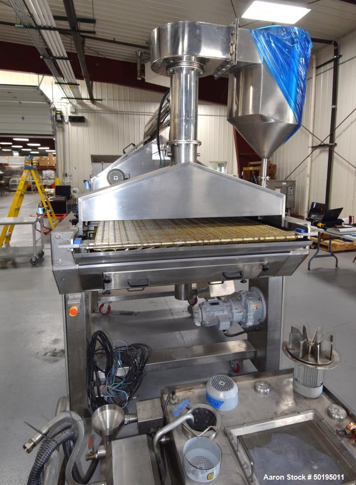 Used Oil Spray Coating Machine. Includes wire mesh belt conveyor, spray applicators and oil recirculation unit. Mounted on casters.  ADD 18% BP AND $500 LOADING FEE.