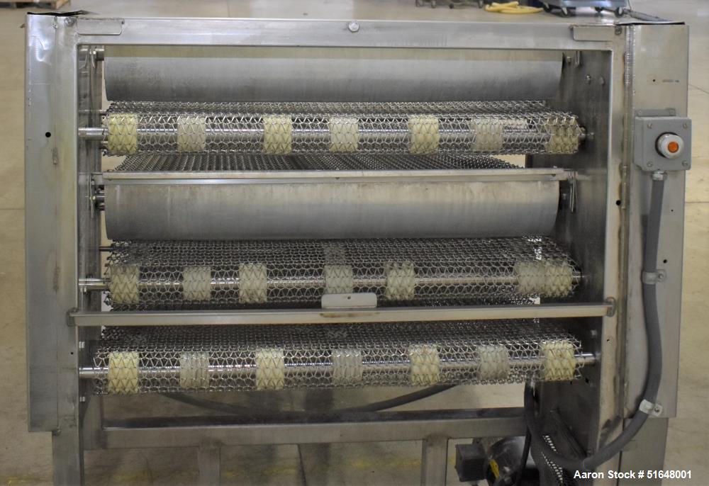 Used Superior Food Machinery Tortilla Cooling Conveyor. 5-Tier. Wire mesh conveyor 36" wide. Driven by a 1hp, 3/60/208-230/460 volt, 1725 rpm gear motor. Control panel with Allen Bradley Powerflex 4....