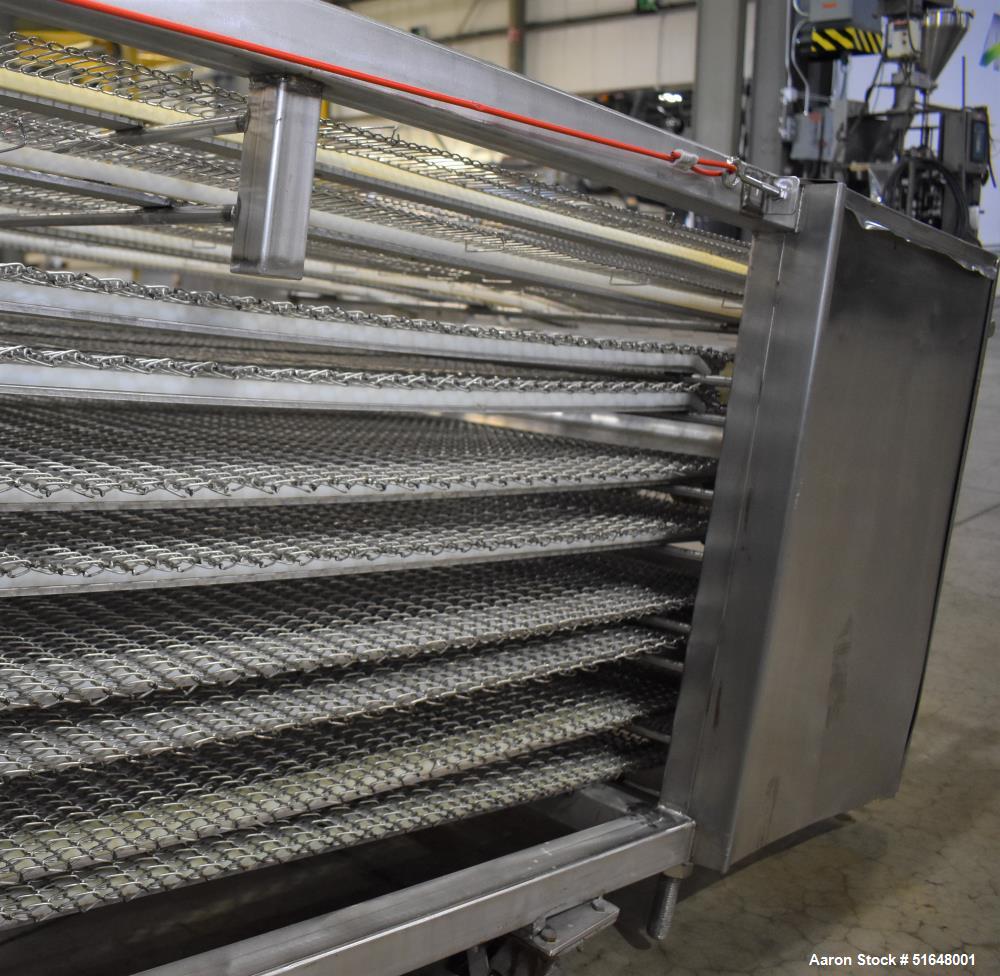 Used Superior Food Machinery Tortilla Cooling Conveyor. 5-Tier. Wire mesh conveyor 36" wide. Driven by a 1hp, 3/60/208-230/460 volt, 1725 rpm gear motor. Control panel with Allen Bradley Powerflex 4....