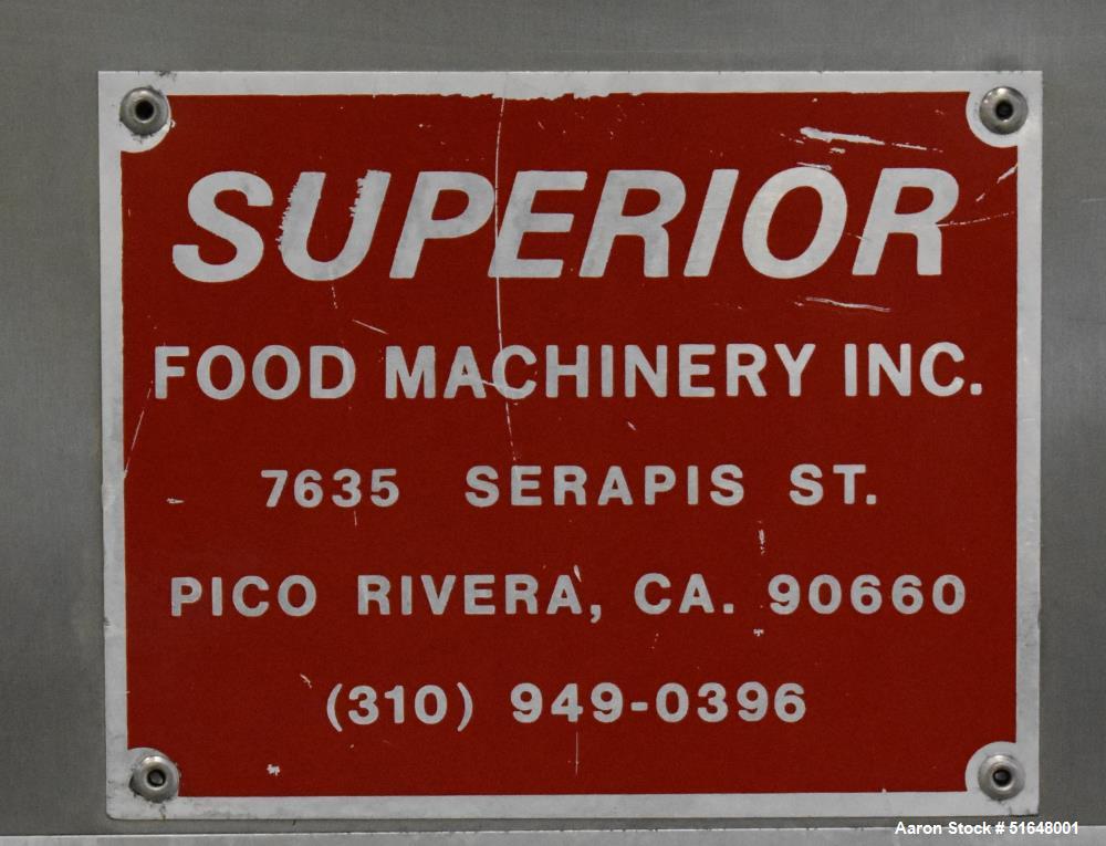 Used Superior Food Machinery Tortilla Cooling Conveyor. 5-Tier. Wire mesh conveyor 36" wide. Driven by a 1hp, 3/60/208-230/460 volt, 1725 rpm gear motor. Control panel with Allen Bradley Powerflex 4....