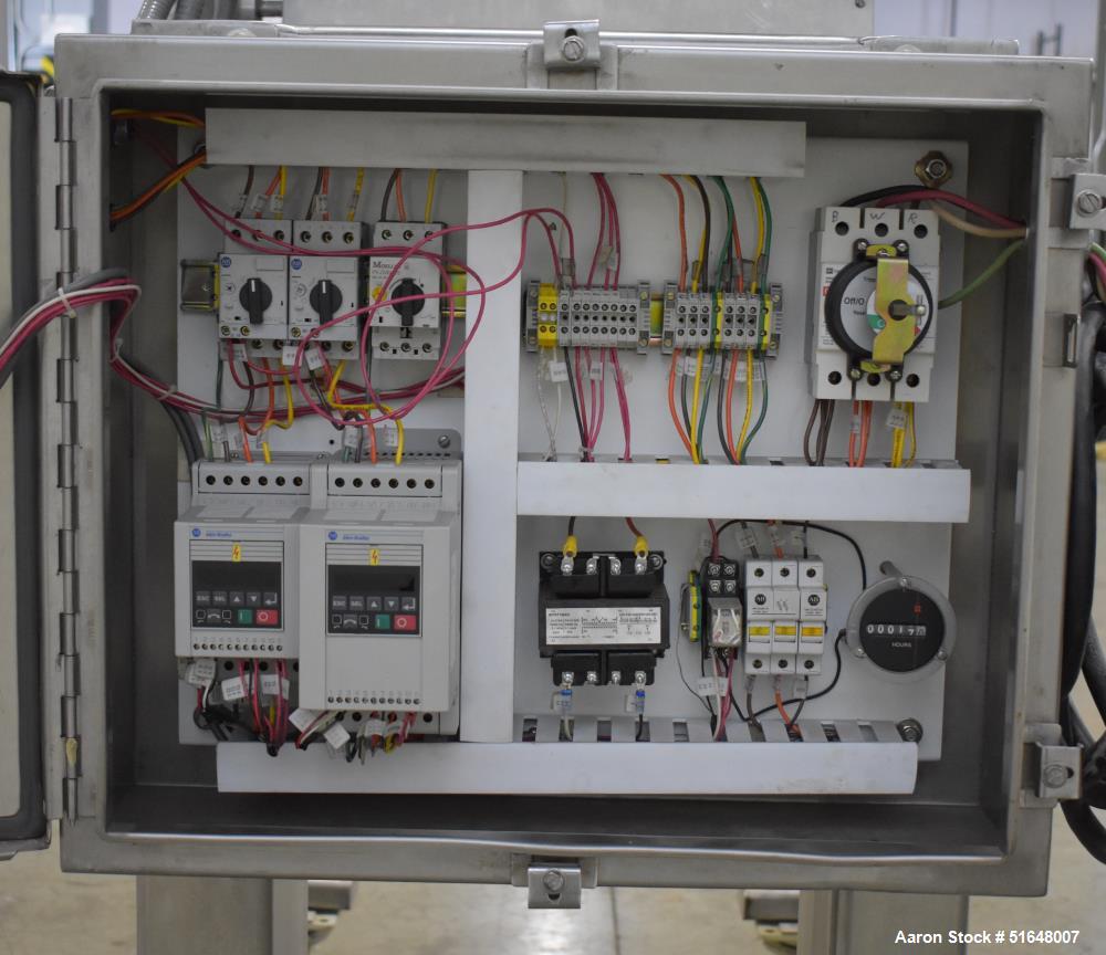 Used Dough 3 Roll Extruder / Pre-Sheeter. Approximate 24" wide rolls. (2) Smooth rolls, (1) grooved roll. Grooved roll driven by a 5hp gear motor, 23.6 output rpm. Top inlet hopper, no cover. Control...