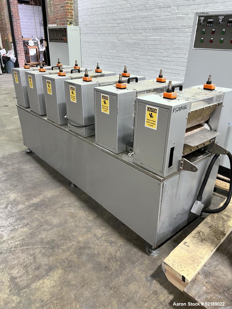 Used- Loynds 300 mm Wide Rolling & Scoring Line. Designed to make chiclets. Consisting of model GFL Dual Twin Screw Extruder...