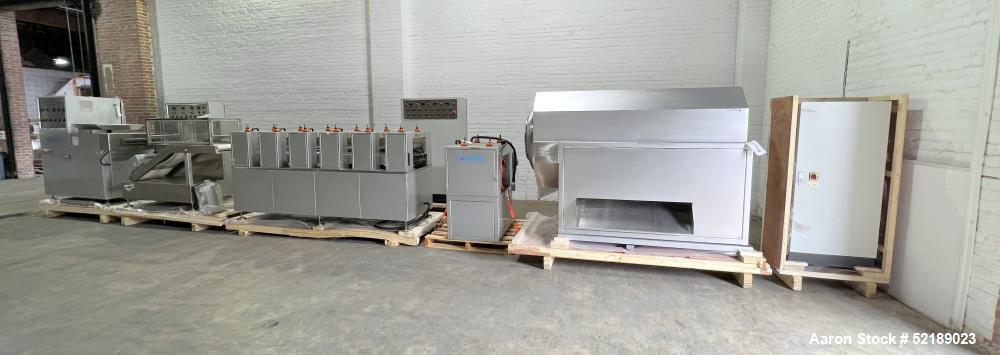 Used- Loynds 300 mm Wide Rolling & Scoring Line. Designed to make chiclets. Consisting of model GFL Dual Twin Screw Extruder...