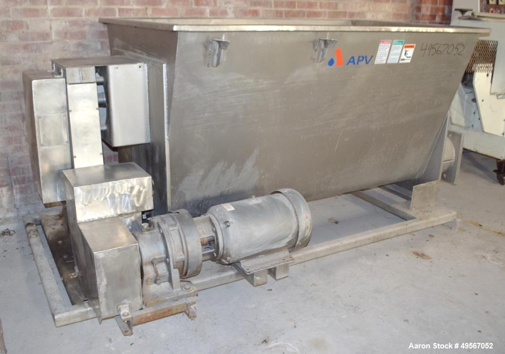 Used- APV Dough Feeder, Stainless Steel. Non-jacketed V style trough approximate 48" wide x 78" long x 39" deep. (2) approxi...