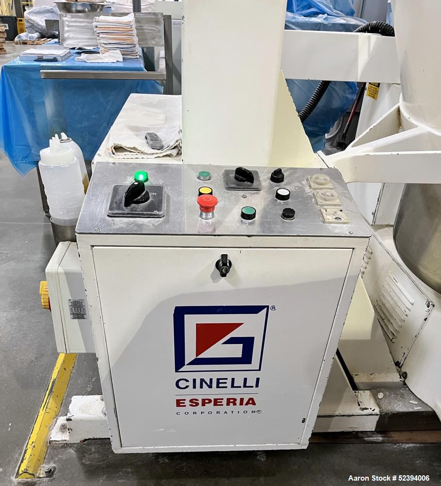 Used- Cinelli Esperia Corp. Spiral Mixer, Model CC-160KG/STL. Hoist deposit system. Approximate 36" diameter bowl. Flour cap...