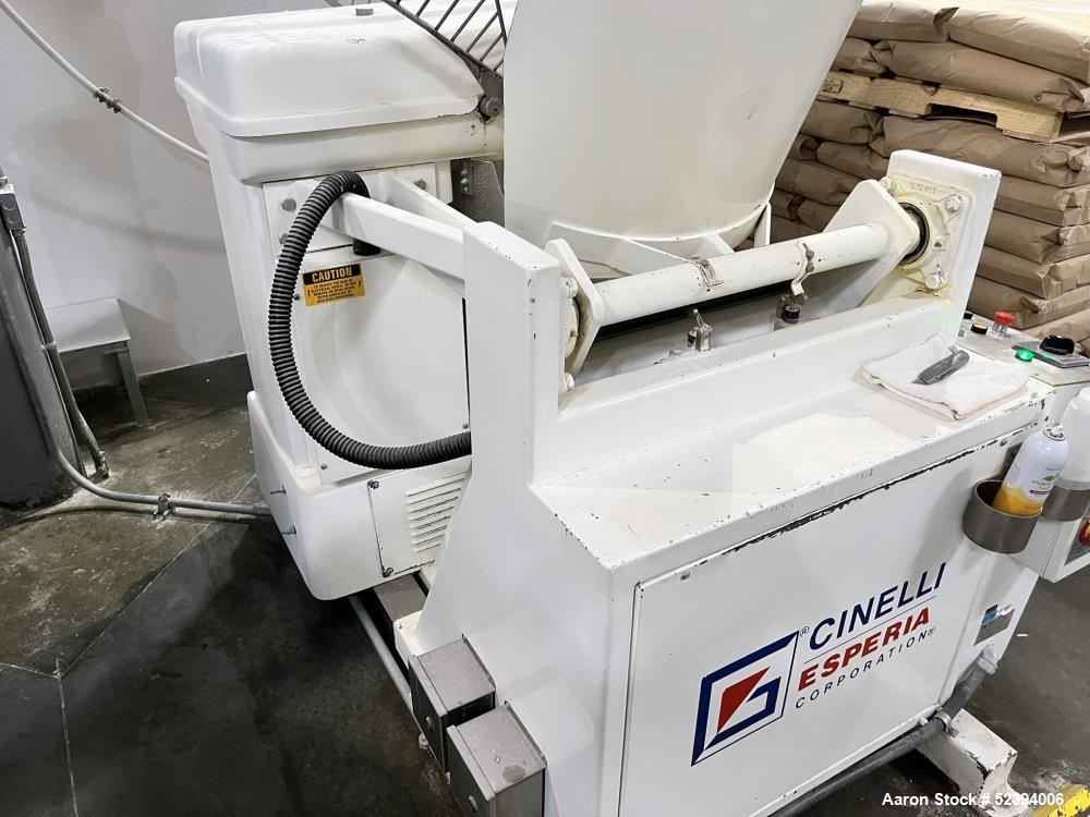 Used- Cinelli Esperia Corp. Spiral Mixer, Model CC-160KG/STL. Hoist deposit system. Approximate 36" diameter bowl. Flour cap...