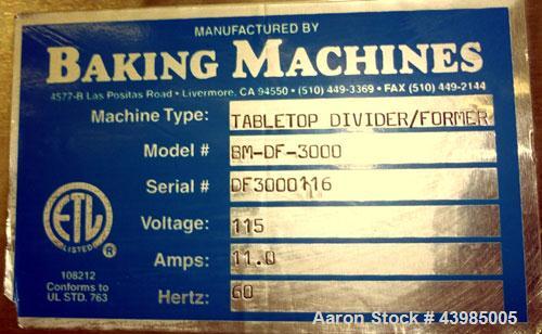 Used Baking Machines Table Top Bagel Divider / Former, Model BM-DF-3000.  304 Stainless steel construction. Approximately 3000 bagels per hour. Scaling range from 1 oz. to 6 oz.  3” Wide x 42” long i...