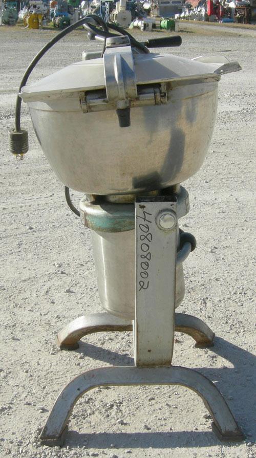 Used Hobart Cutter/Mixer, Model HCM-450, 304 stainless steel. 45 quart (11 gallon) bowl, 19 3/4" diameter x 10" deep with pouring lip. Curved 2 blade cut/mix knife. Plastic top cover with baffle, man...