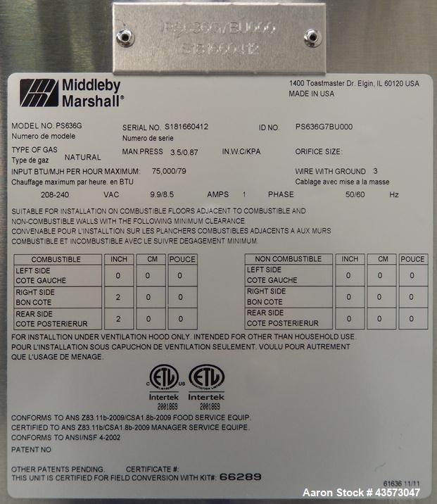 Used Middleby Marshall Model PS63G Pizza Oven