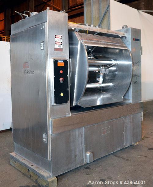 Used Oshikiri Horizontal Mixer, Model HM1000, 304 Stainless Steel.  Approximately 1000 pound (450 kg) dough weight batch size.  Stainless steel dimpled jacketed bowl approximately 42” front to back x...