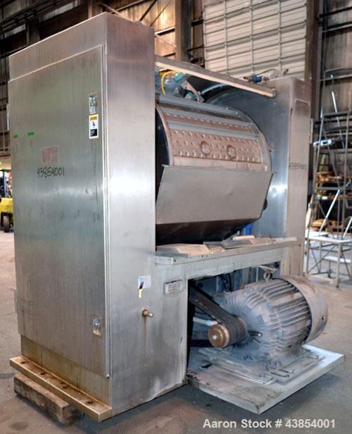 Used Oshikiri Horizontal Mixer, Model HM1000, 304 Stainless Steel.  Approximately 1000 pound (450 kg) dough weight batch size.  Stainless steel dimpled jacketed bowl approximately 42” front to back x...