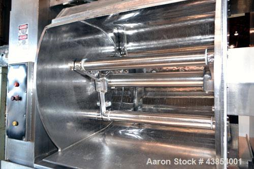Used Oshikiri Horizontal Mixer, Model HM1000, 304 Stainless Steel.  Approximately 1000 pound (450 kg) dough weight batch size.  Stainless steel dimpled jacketed bowl approximately 42” front to back x...