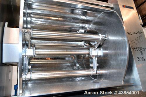 Used Oshikiri Horizontal Mixer, Model HM1000, 304 Stainless Steel.  Approximately 1000 pound (450 kg) dough weight batch size.  Stainless steel dimpled jacketed bowl approximately 42” front to back x...