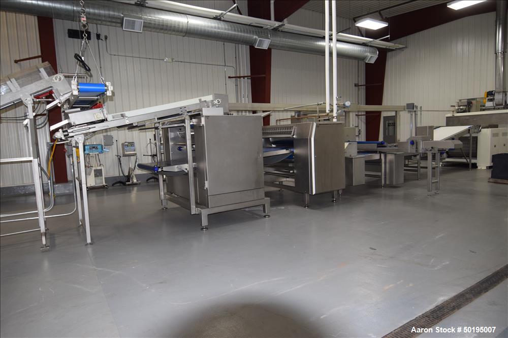 Used Rademaker Sheeting System For Chips, 1000mm Wide, Serial# 7193, Built 2008. Consisting of: (1) 10" wide x 96" long rubber belt conveyor with a 0.37kw gear motor, (1) 3 roll inclined belt feeder ...
