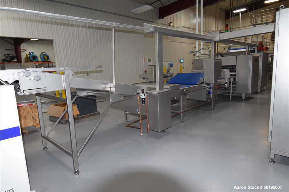 Used Rademaker Sheeting System For Chips, 1000mm Wide, Serial# 7193, Built 2008. Consisting of: (1) 10" wide x 96" long rubber belt conveyor with a 0.37kw gear motor, (1) 3 roll inclined belt feeder ...