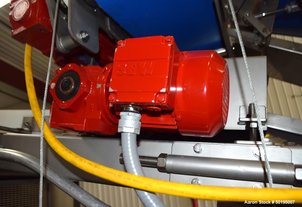 Used Rademaker Sheeting System For Chips, 1000mm Wide, Serial# 7193, Built 2008. Consisting of: (1) 10" wide x 96" long rubber belt conveyor with a 0.37kw gear motor, (1) 3 roll inclined belt feeder ...
