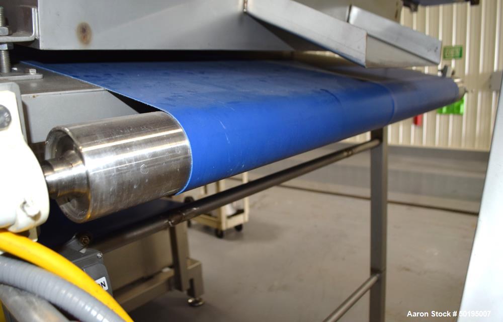 Used Rademaker Sheeting System For Chips, 1000mm Wide, Serial# 7193, Built 2008. Consisting of: (1) 10" wide x 96" long rubber belt conveyor with a 0.37kw gear motor, (1) 3 roll inclined belt feeder ...